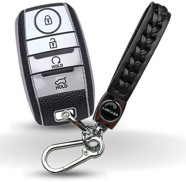 Kia TPU (Artificial) Leather Key Cover With Keychain (Type 5)