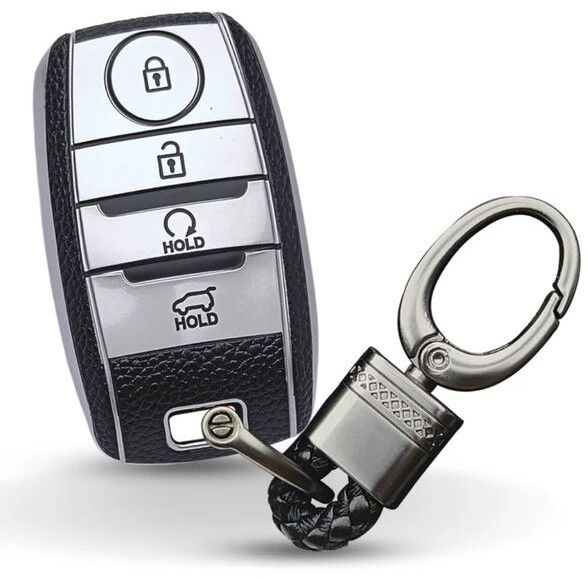 Kia TPU (Artificial) Leather Key Cover With Keychain (Type 4)