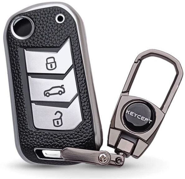 Mahindra TPU Leather Key Cover With Keychain. (Type 2)