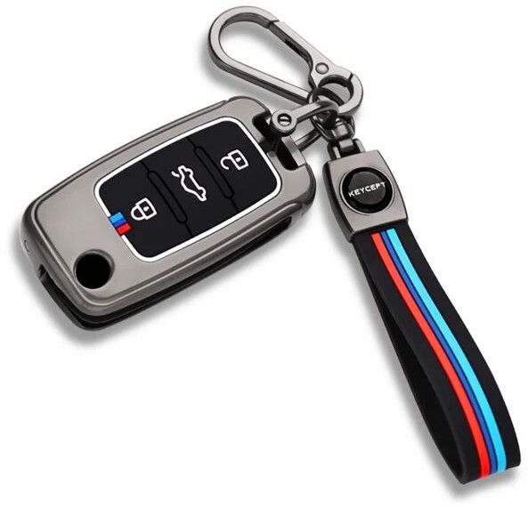 Skoda/ Volkswagen Metal Alloy Key Cover With Keychain (Type M2)