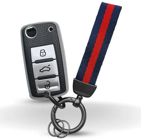 Skoda/ Volkswagen TPU (Artificial) Leather Key Cover With Keychain (Type 7)