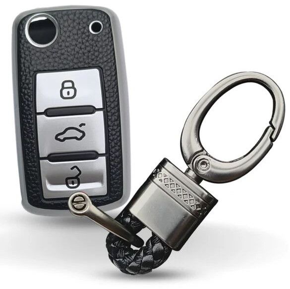 Skoda/ Volkswagen TPU (Artificial) Leather Key Cover With Keychain (Type 4)