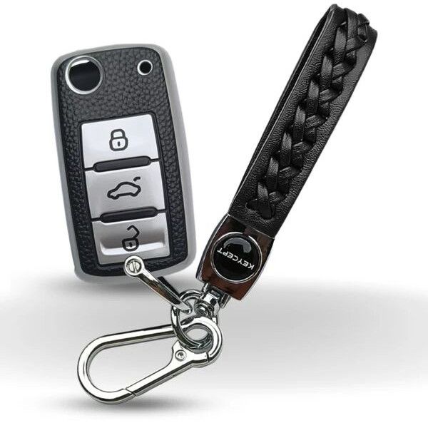 Skoda/ Volkswagen TPU (Artificial) Leather Key Cover With Keychain (Type 5)