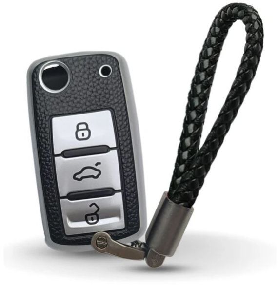 Skoda/ Volkswagen TPU (Artificial) Leather Key Cover With Keychain (Type 6)