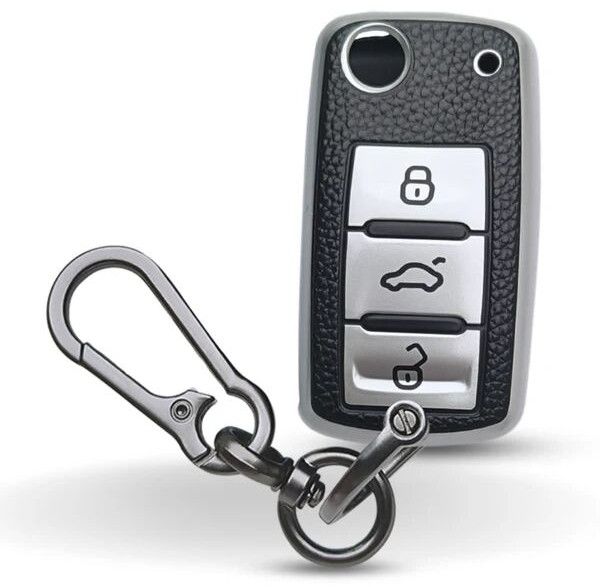 Skoda/ Volkswagen TPU Leather Key Cover With Keychain (Type 1)