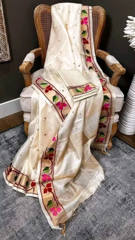 Pure Tussar Silk Parsi Embroidery Saree