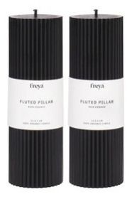 Set Of 2 Fluted Pillar Candles - Noir Essence (Black) - Short