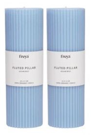 Set Of 2 Fluted Pillar Candles - Ocean Mist (Blue) - Short