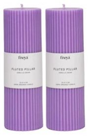 Set Of 2 Fluted Pillar Candles - Vanilla Cream (Purple) - Short