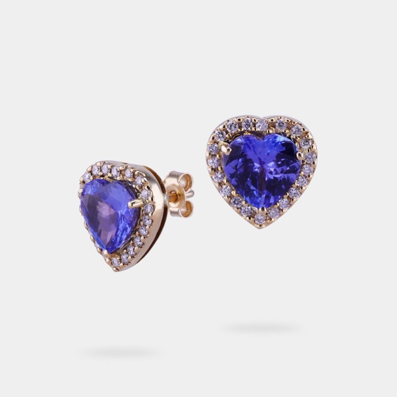 Vivid Violet Heart Shaped 3.50 Carats Women Tanzanite Studs Earrings