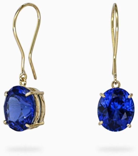 Vivid Violet Oval Shaped 16.00 Carats Women Tanzanite Dangling Earrings