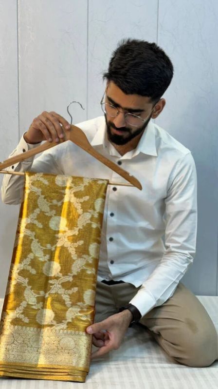 COPPER ZARI VASKAT TISSUE SILK FLORAL SAREE