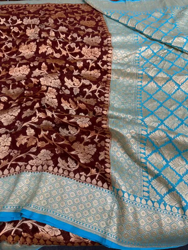 FLORAL JAAL KHADDI GEORGETTE BANARASI SAREE