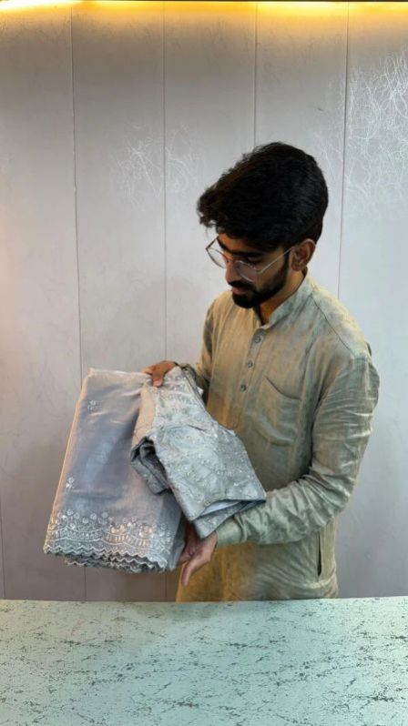 GREY SHADE SHIMMERY SOFTSILK DESIGNER SAREE