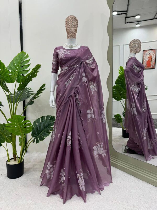 LIGHT PURPLE SHIMMERY TISSUE SILK SAREE