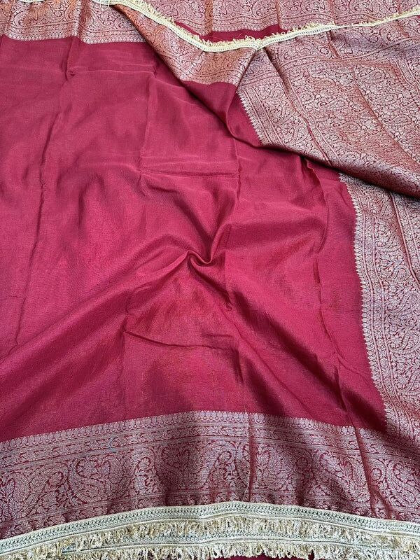 MAROON MYSORE SILK DESIGNER ATTACHED BANARASI SAREE