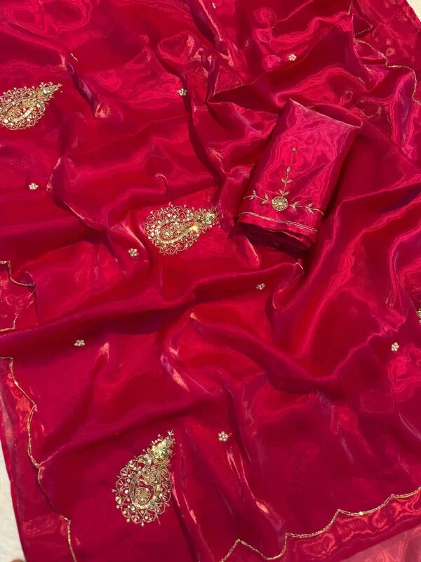 RANI PINK SHIMMERY TISSUE SILK DESIGNER SAREE