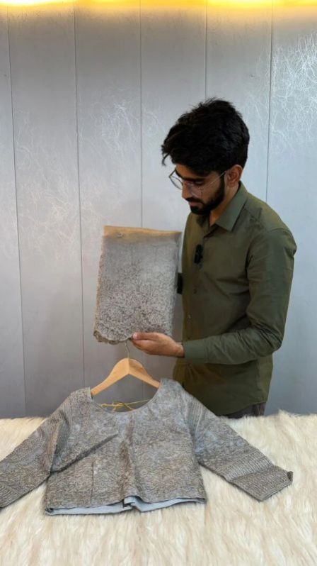 RARE MOOSE GREY SHIMMERY ORGANZA SAREE