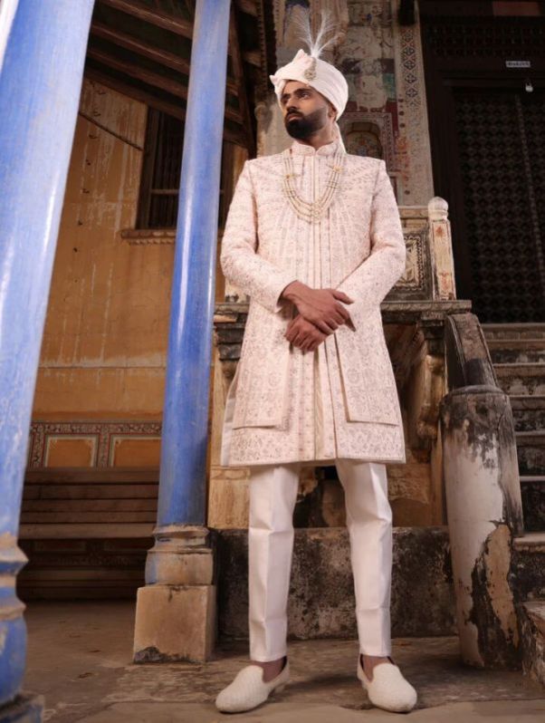 PEACH BLUSH EMBROIDERED MEN SHERWANI SET