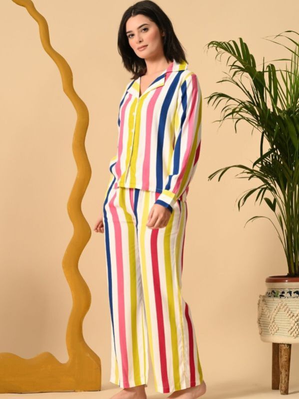Women&AMP;rsquo;s Multicolor Full Sleeve Rayon Night Suit