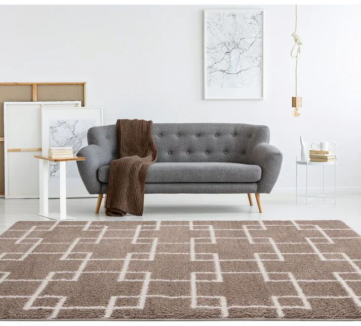 Beige Super Soft Polyester Microfiber Silk Touch Shaggy Area Rug.