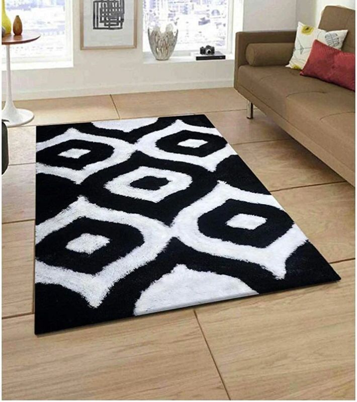 Black & White Microfiber shaggy Carpet for Living Room