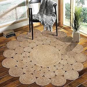 Natural Jute Round Braided Area Rug Multi Pal Size