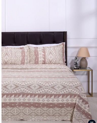 Alba Aztek Beige Cotton Bedcover