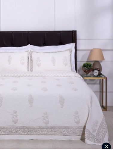 Jeevika Hand Block Printed Beige Cotton Bedcover