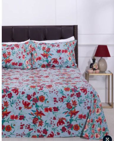 Lily Bagh Sky Blue Cotton Bedsheet