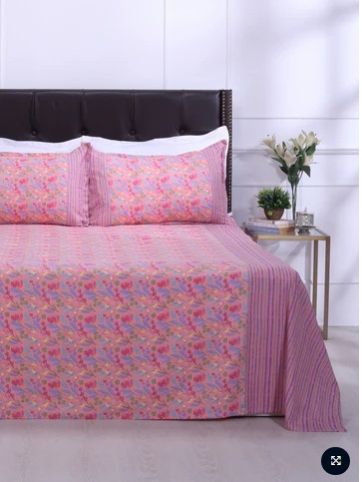 Rangeela Leaf Pink Cotton Bedsheet