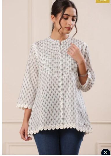 Razia Shahi Petal Hand Block Printed Women Top