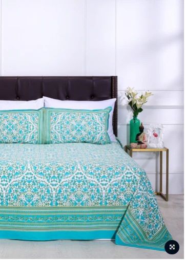 Tulip Jaal Turquoise Cotton Bedsheet