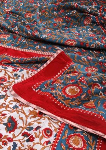Vrindavan Blooming Blue Cotton Muslin Dohar D2 Blanket for Home