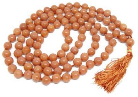 Peach Moonstone Mala : 108+1 Beads Knotted Mala