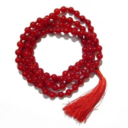 Red Coral Beads Knotted Mala