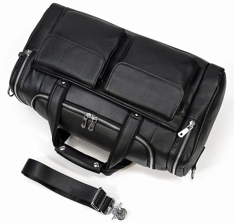 Leather Black Travel Duffle Bag