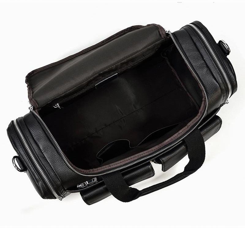 Leather Black Travel Duffle Bag