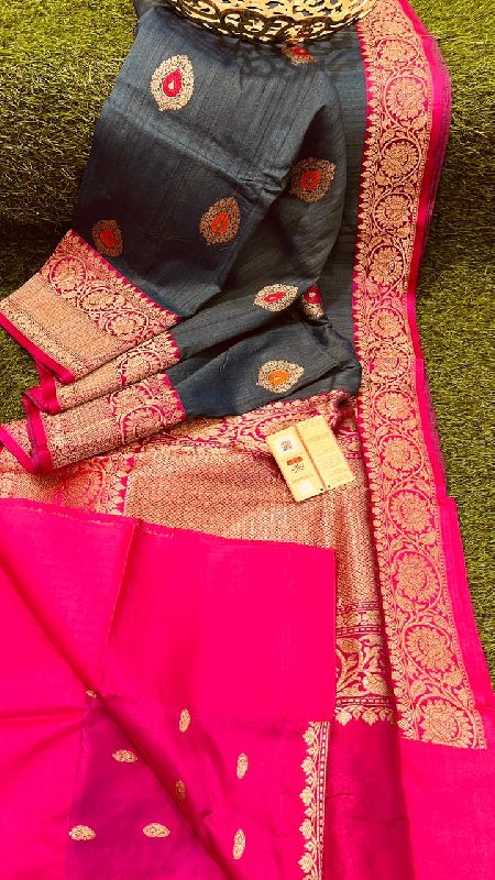 Satan Scut Antique Zari Tussar Silk Banarasi Saree