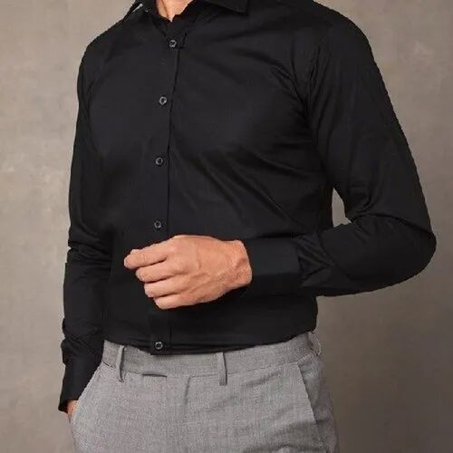 Mens Plain Black Cotton Formal Shirt