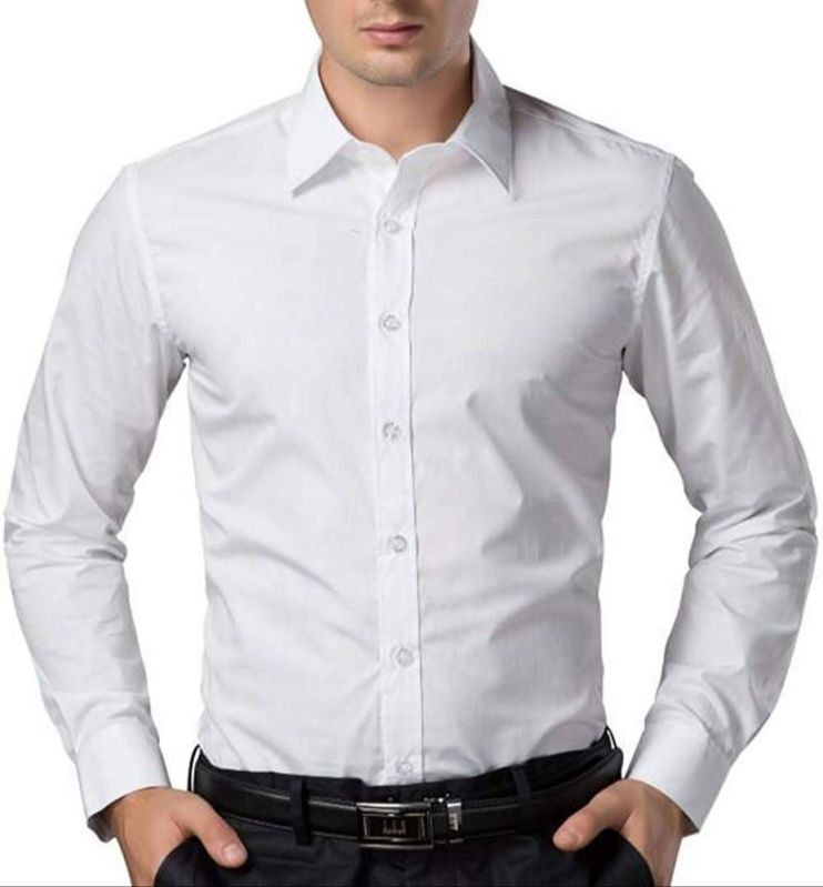 Mens Plain White Cotton Formal Shirt