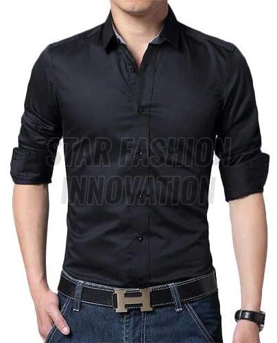 Mens Cotton Plain Full Sleeve Black Shirt