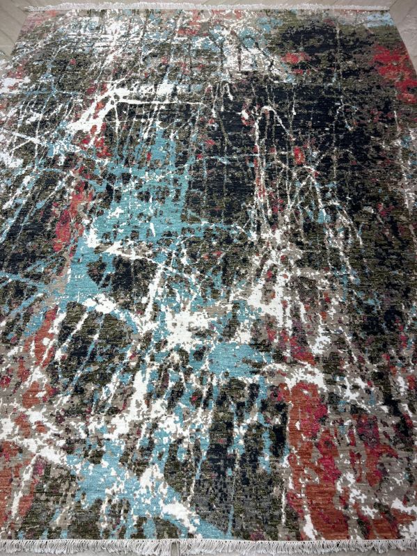 Abstract Woolen Hand Knotted Area Rug