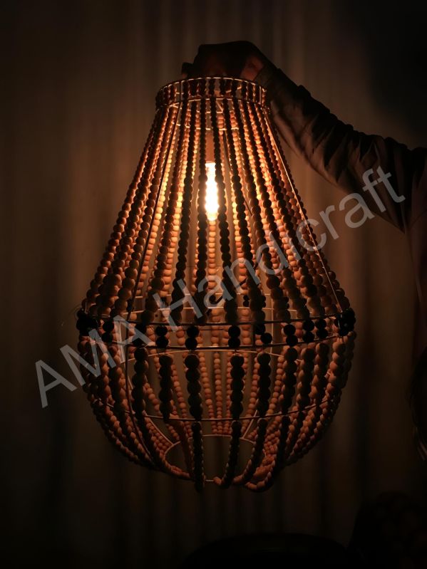 Cylindrical Wood Beaded Chandelier