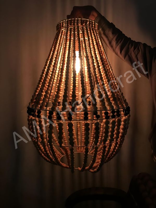 Cylindrical Wood Beaded Chandelier