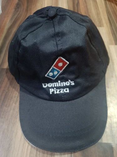 Polycotton Printed Black Dominos Pizza Cap, Shape : Round