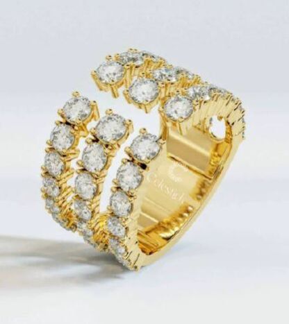 Yellow Gold Celestick Corset Round Lab Grown Diamond Open Ring