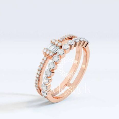 Rose Gold Celestick Baguette and Round Double Half Eternity Lab Grown Diamond Ring