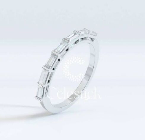 White Gold Celestick Facade Baguette Half Eternity Lab Grown Diamond Ring