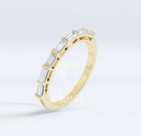 Yellow Gold Celestick Facade Baguette Half Eternity Lab Grown Diamond Ring